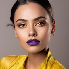 Elegant woman with purple lips A fictional character created by Generated AI. 