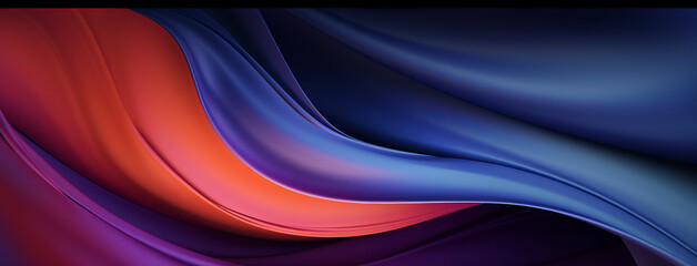 Wall Mural - Colorful light waves and smooth abstract curves on a dark purple and light navy, luxurious fabric background. Windows wallpaper, banner.