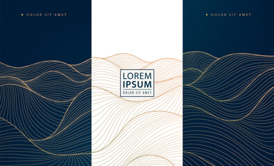 Wall Mural - vector set of luxury labels, wave tags in line japanese style. elegant fancy banners, package for wi