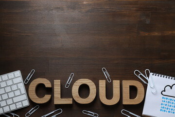 White, paper cloud with gadgets, cloud computing concept