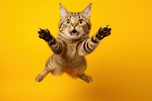 Energetic Jumping Cat Background. Kitty Cute Paw. Generate Ai
