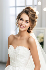 Wall Mural - Portrait girl bride on a light background