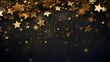 Gold stars and confetti dark background.New Year's Eve background, banner with space for your own content.