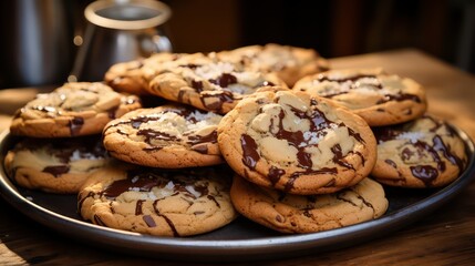 Wall Mural - chocolate chip cookies on a plate