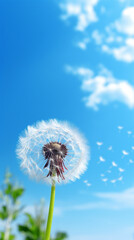 Wall Mural - Dandelion flower with blue sky background mobile wallpaper. Created using generative AI.