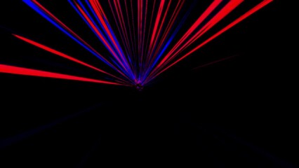 Canvas Print - glowing red and blue line light rays rotating on black background. symmetry neon tunnel backdrop ani