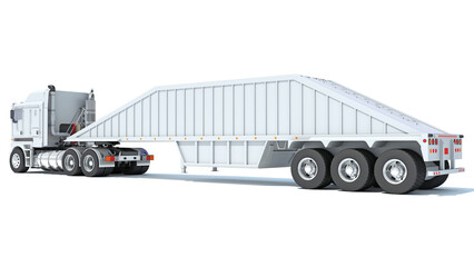 Truck with Bottom Dump Trailer 3D rendering on white background