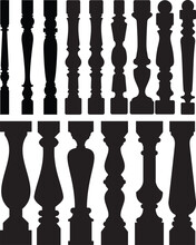 Baluster Set Collection Silhouette Balcony Wooden Balustrade Decorative Vector Architecture Elements