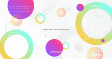 White Geometric Abstract Background Overlap Layer On Bright Space With Colorful Shape Decoration. Modern Graphic Design Element Circles Style Concept For Banner, Flyer, Card, Cover, Or Brochure