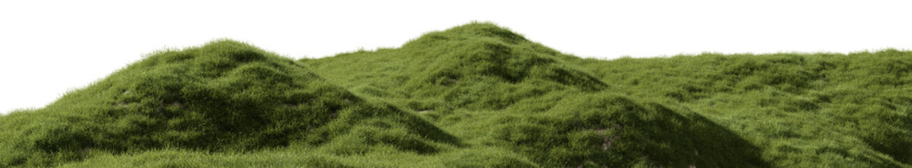 Meadow and Grassland mountain with isolated on transparent background - PNG file, 3D rendering illustration for create and design or etc