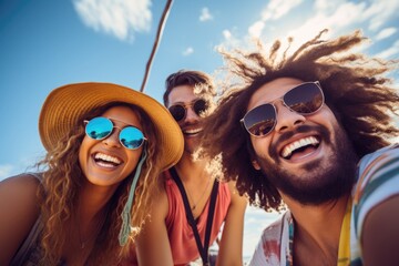 Wall Mural - A group of people wearing sunglasses and hats