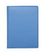 Libro cerrado con tapas de cuero teñido azul.