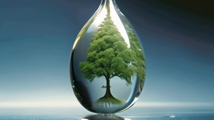 Wall Mural - Animation of a tree inside a water drop pouring on the ground
