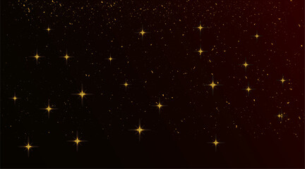 Wall Mural - golden particles with shiny stars on dark background.