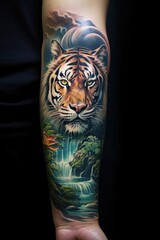 Arms of a person with a tiger tattoo