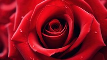 Happy Valentine's Day, Extreme Close Up Of A Red Rose, Generative Ai