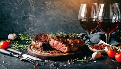 dinner for two with steaks and red wine