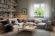 © Hitesh - Modern living room with big sofa and bookshelf in the background
