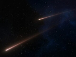 Wall Mural - meteors burning in the atmosphere. two bright meteorites in the starry sky. fireballs glow at night.