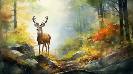 Wall Mural - Watercolor deer background picture, picture used for decoration.