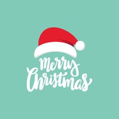 Wall Mural - Merry Christmas label with Santa hat. Isolated Christmas holiday vector decoration illustration