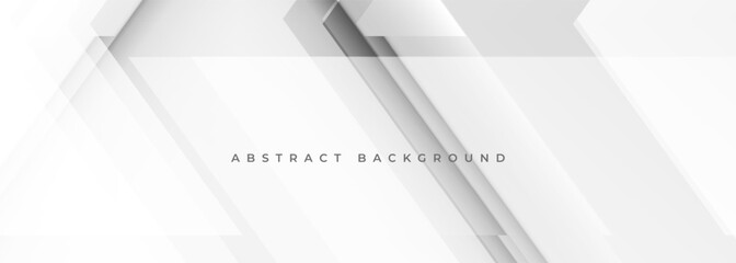 White abstract modern technology banner design. Wide 3D geometric abstract background. White and gray vector illustration