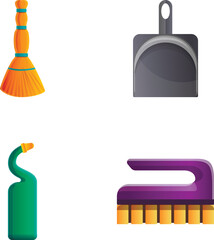 Wall Mural - Cleaning tool icons set cartoon vector. House cleaning equipment. Housework