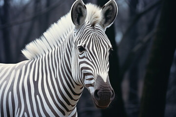 An iconic image of an albino zebra, where the absence of pigment transforms the familiar stripes into a study of subtle elegance.