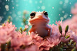 An enchanting portrayal of a tiny frog with a princely air, set against a pastel paradise backdrop, creating a fairy tale ambiance.