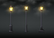 3d realistic vector icon illustration. Old street lights with smoke dark effect.