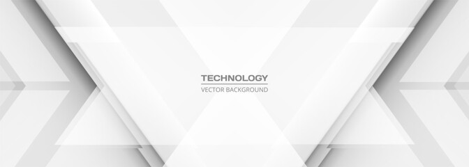 Wall Mural - wide 3d white and grey abstract technology background. vector illustration geometric banner design.