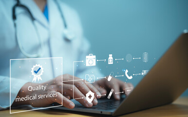 Wall Mural - guarantee standards iso and standardization concept.quality medical services and quality improvement