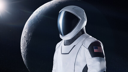 Wall Mural - astronaut in outer space on moon planet background. elements of this image furnished by nasa.