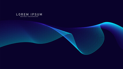 Wall Mural - Abstract glowing wave lines on dark Blue background. Dynamic wave pattern. Modern flowing wavy lines. Futuristic technology concept. Suit for banner, poster, cover, brochure, flyer, website