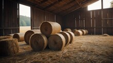 Old Wooden Barn Full Of Hay Bales From Generative AI