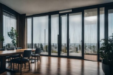 Wall Mural - glass door to an empty dinning room.