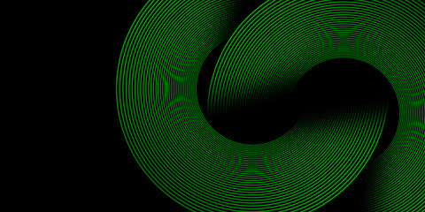 Abstract green circle lines on black background