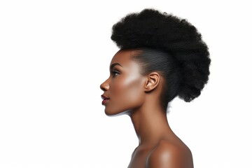 Wall Mural - beautiful black african american female woman portrait view profile photo stylish beauty hair and makeup glamorous elegance woman studio shot