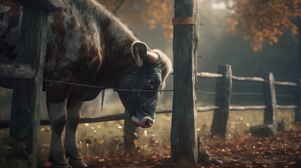 Wall Mural - Idyllic Farm Life: Cows Grazing in a Field of Tall, Green Grass