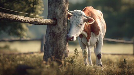 Wall Mural - A Day in the Life of a Farm Cow: Grazing in the Open Countryside