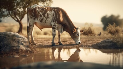 Wall Mural - Cows Grazing in a Rolling Green Pasture as the Sun Sets