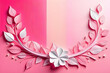 a flower garland decorated with flowers and leaves against a pink background. Generative AI