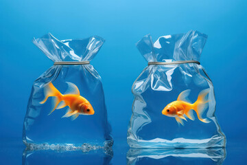 Wall Mural - Fishes swim goldfish underwater aquarium background gold blue fishbowl water bowl animal