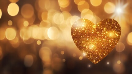 Shining golden heart shaped glitter background colorful glowing particles romantic