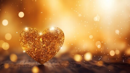 Poster - Shining golden heart shaped glitter background colorful glowing particles romantic