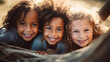 portrait of happy group of multiracial children . diversity