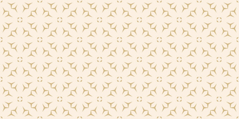 Seamless pattern with abstract golden floral geometric shapes, snowflake silhouettes. Minimalist gold and beige vector background. Simple elegant minimal texture. Repeat geo design for decor, print