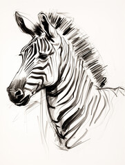 Wall Mural - A Pen Sketch Character Study Drawing of a Zebra