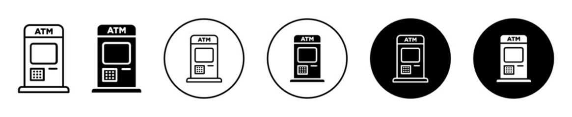 Wall Mural - Atm icon. automated teller machine electronic banking outlet to withdraw through credit or debit card transaction at atm branch logo symbol set. finance banking cash withdrawal machine vector