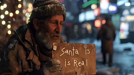 Sticker - an elderly homeless man holding a sign that says 